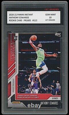 Anthony Edwards'20-21 Panini Instant 1st Graded 10 Rookie Card Timberwolves 112