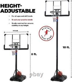 Portable Basketball Hoop 8-10 ft Adjustable 44in Shatterproof Backboard